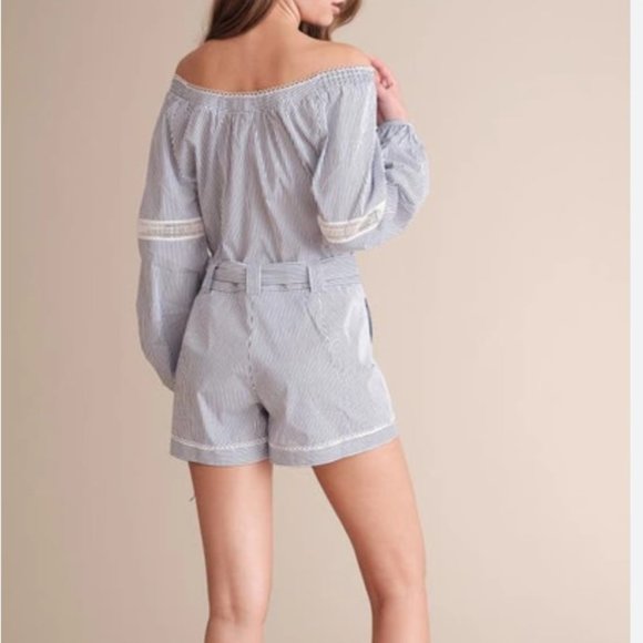 Haute Hippie Playsuit Romper Navy/White Stripe Off Shoulder Size 4 (Small) - Picture 4 of 10